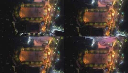 俯拍城市市民休闲广场跳广场舞高清在线视频素材下载