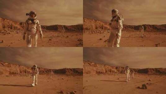 宇航员，女人，行走，火星高清在线视频素材下载
