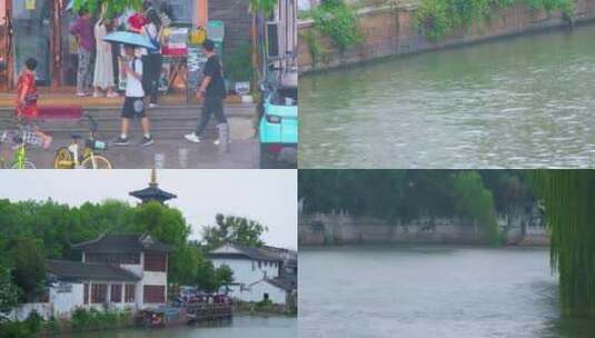 江苏苏州姑苏寒山寺江南水乡下雨季游客风景高清在线视频素材下载