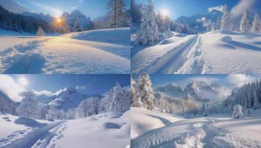 日出雪山山峰山脉云海唯美雪景风景风光ai高清在线视频素材下载