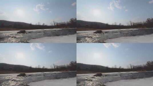 冰雪、河流、蓝天、白云高清在线视频素材下载