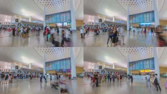 杭州机场候机楼人流值机延时摄影高清在线视频素材下载
