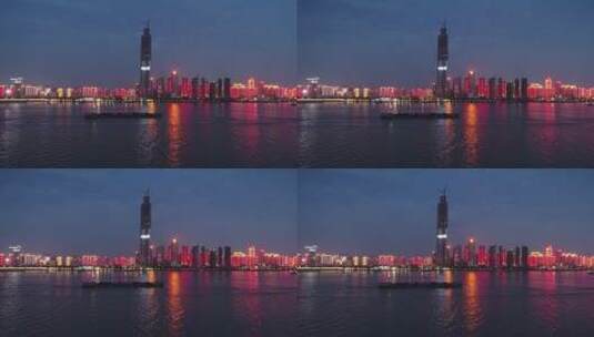 武汉江滩游轮夜景航拍高清在线视频素材下载