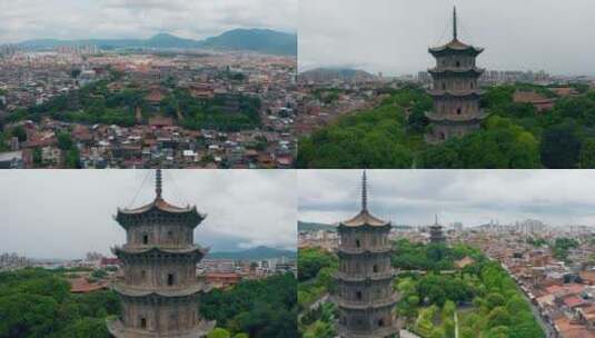 泉州市区开元寺东西塔航拍城市石塔西街高清在线视频素材下载