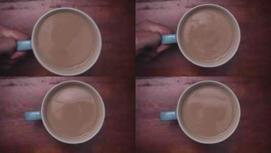 茶水放在桌子上的特写镜头高清在线视频素材下载