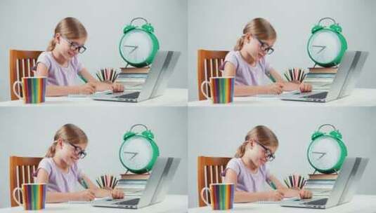 女孩在练习本上写字高清在线视频素材下载