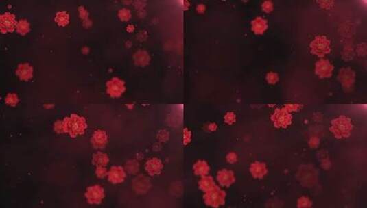 红色牡丹花花朵飘飞LED唯美演绎背景高清在线视频素材下载