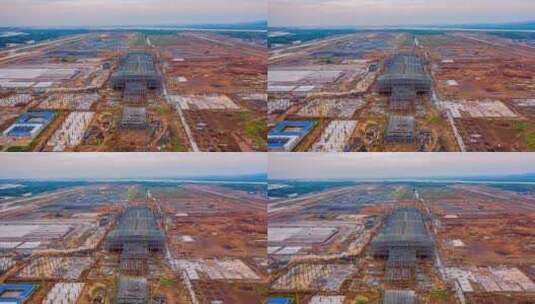 航拍延时建设鄂州花湖机场鄂州顺丰货运机场高清在线视频素材下载