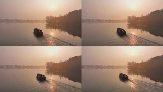 19 杭州 风景 航拍 西湖 小船 日出高清在线视频素材下载