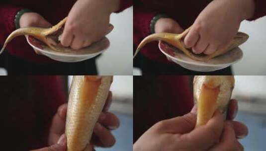 【镜头合集】主妇买回的黄花鱼高清在线视频素材下载