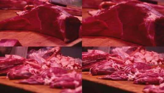 【镜头合集】猪肉市场卖肉肉贩子卖猪肉高清在线视频素材下载