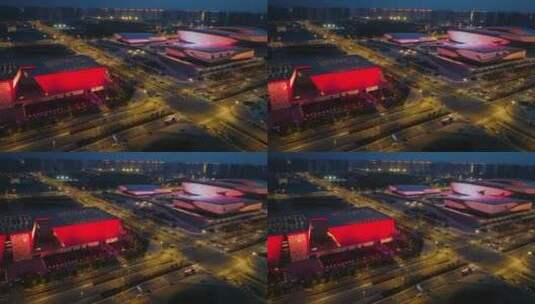 城市大型体育馆夜景航拍高清在线视频素材下载