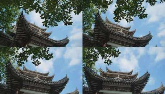 中式园林庭院古建筑飞檐翘角高清在线视频素材下载