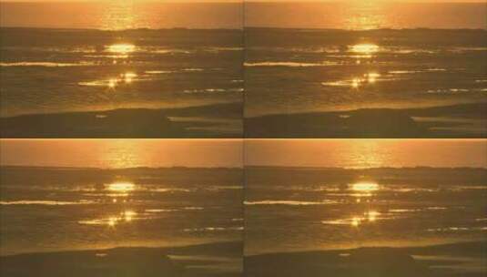 夕阳岸边金色海面高清在线视频素材下载