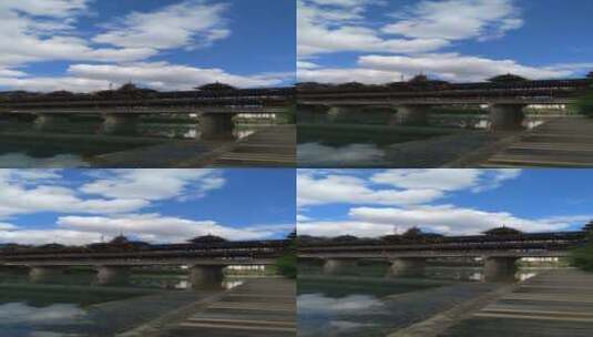 近景下降拍摄湖北省恩施州宣恩县侗族风雨桥高清在线视频素材下载