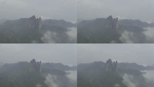 浙江衢州江郎山云雾缭绕航拍环绕高清在线视频素材下载