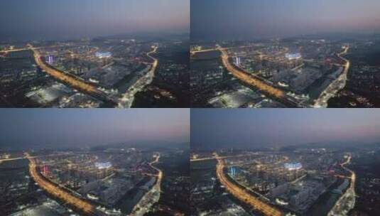 航拍夜晚杭州转塘现代城市风光夜景高清在线视频素材下载