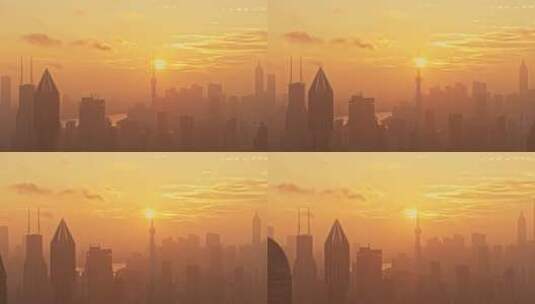 雾中日出的上海金融区高清在线视频素材下载