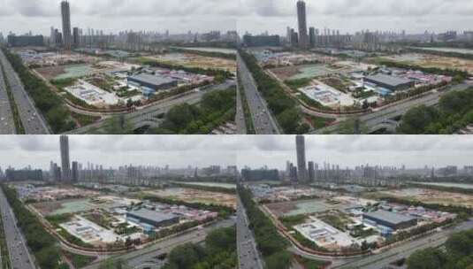 航拍深圳湾超级总部基地工地高清在线视频素材下载