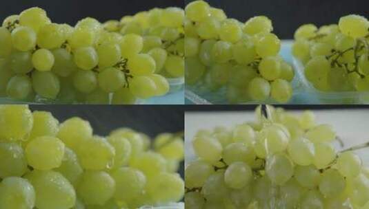 水淋在葡萄上特写水珠水果绿色无污染纯天然高清在线视频素材下载
