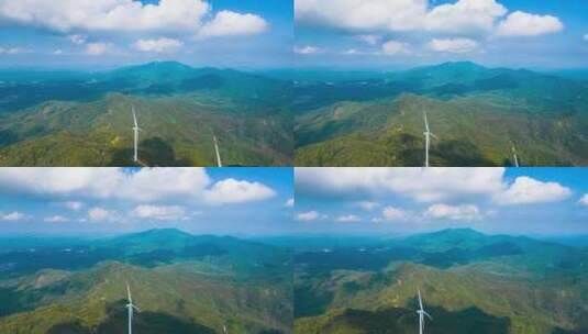 8K航拍高山风力发电风车转动发电蓝天白云高清在线视频素材下载
