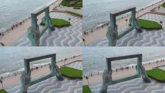 山东威海画中画雕塑航拍4K视频高清在线视频素材下载