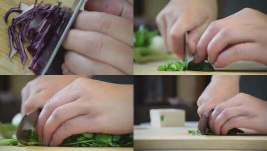 切蔬菜切大蒜切香菜高清在线视频素材下载