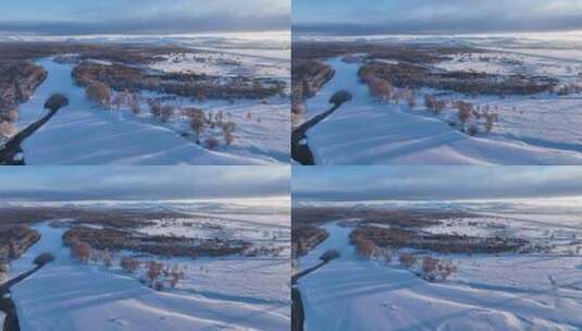 航拍航拍内蒙古根河湿地雪景高清在线视频素材下载