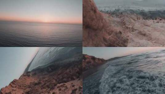 海面日出海浪浪花穿越机航拍高清在线视频素材下载