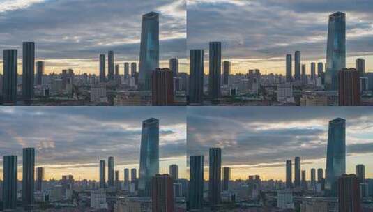 4K超清沈阳城市天际线日落金廊商务建筑高清在线视频素材下载