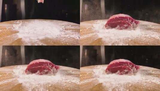 牛肉掉下面粉慢放升格特写食材拍摄料理唯美高清在线视频素材下载