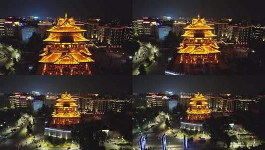 广西桂林逍遥楼解放大桥夜景航拍高清在线视频素材下载