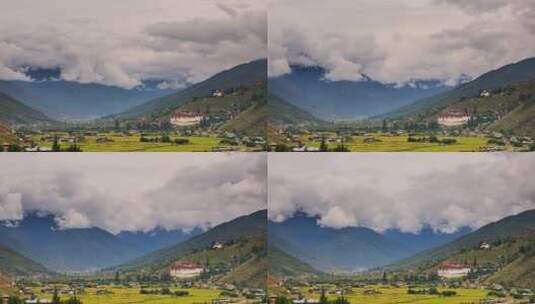 延时拍摄山谷中的村庄高清在线视频素材下载