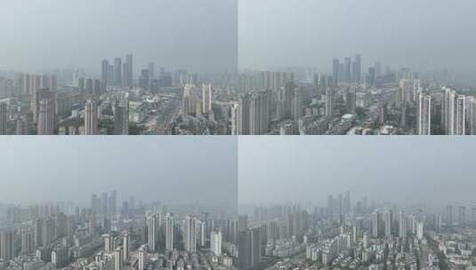 阴雨天福州航拍城市下雨天建筑云雾缭绕风光高清在线视频素材下载