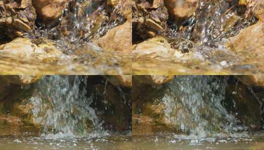 泉水小溪瀑布升格慢镜头实拍高清在线视频素材下载