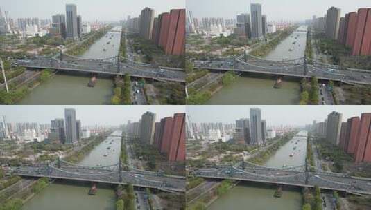 原创 无锡京杭大运河金匮大桥航拍城市风光高清在线视频素材下载