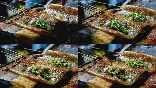 成都街头美食烧烤苕皮四川特色小吃街边美食高清在线视频素材下载