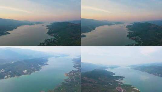 航拍清晨郴州资兴东江湖4高清在线视频素材下载