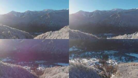 鸟瞰雪山风景优美的山谷田园诗般的山村和威斯康星州的高山林地高清在线视频素材下载