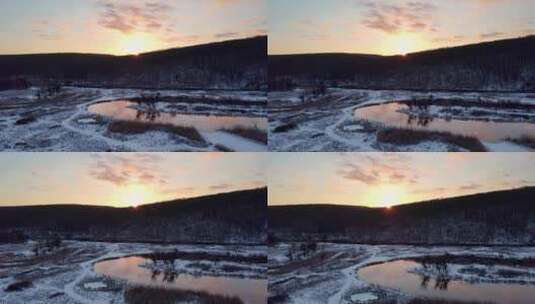 日落冬天的河谷高清在线视频素材下载