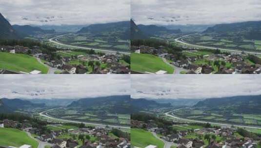 莱茵河畔瓦杜兹山谷风景全景列支敦士登阿尔卑斯山高清在线视频素材下载