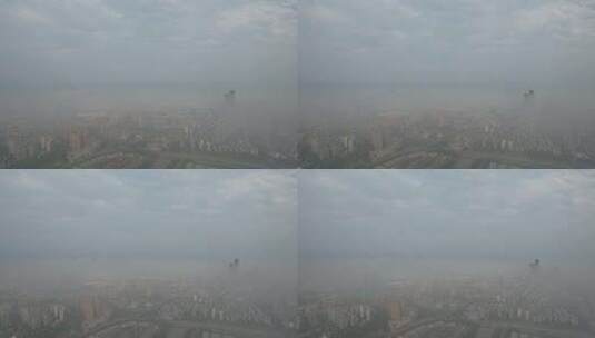 江苏南京城市清晨迷雾航拍高清在线视频素材下载