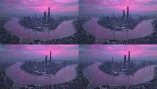 上海外滩陆家嘴日出粉色天空高清在线视频素材下载