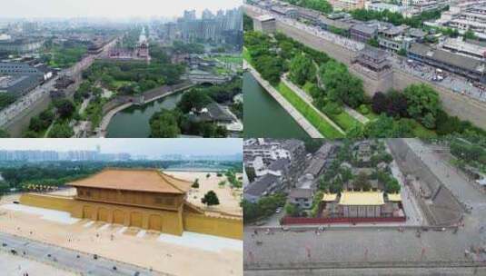 西安城市风景航拍广仁寺西安城墙钟楼延时高清在线视频素材下载