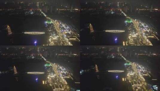 山东菏泽古城夜景灯光航拍高清在线视频素材下载