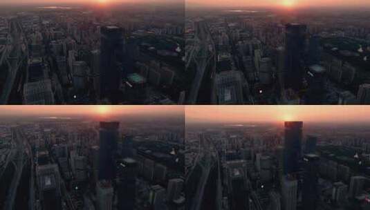 西安高新区都市之门夕阳照射建筑群高清在线视频素材下载