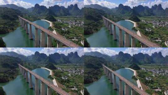 航拍广西桂林高铁线路空镜头 大好河山高清在线视频素材下载