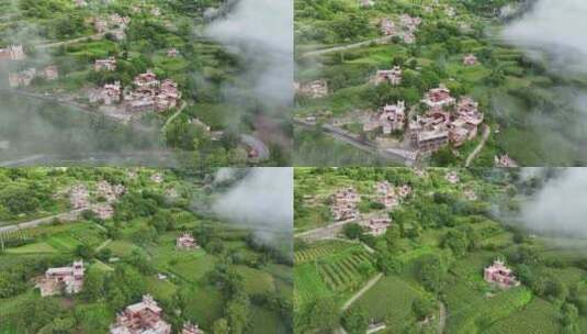 四川省川西丹巴县甲居藏寨清晨的晨雾高清在线视频素材下载