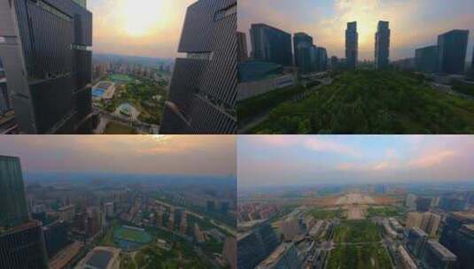 【fpv】穿越绿地双子塔俯瞰郑州东站高清在线视频素材下载