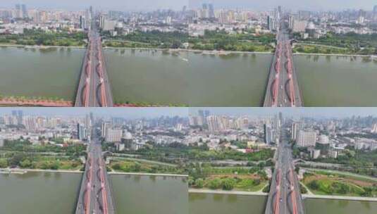 航拍山西太原漪汾桥城市风光高清在线视频素材下载